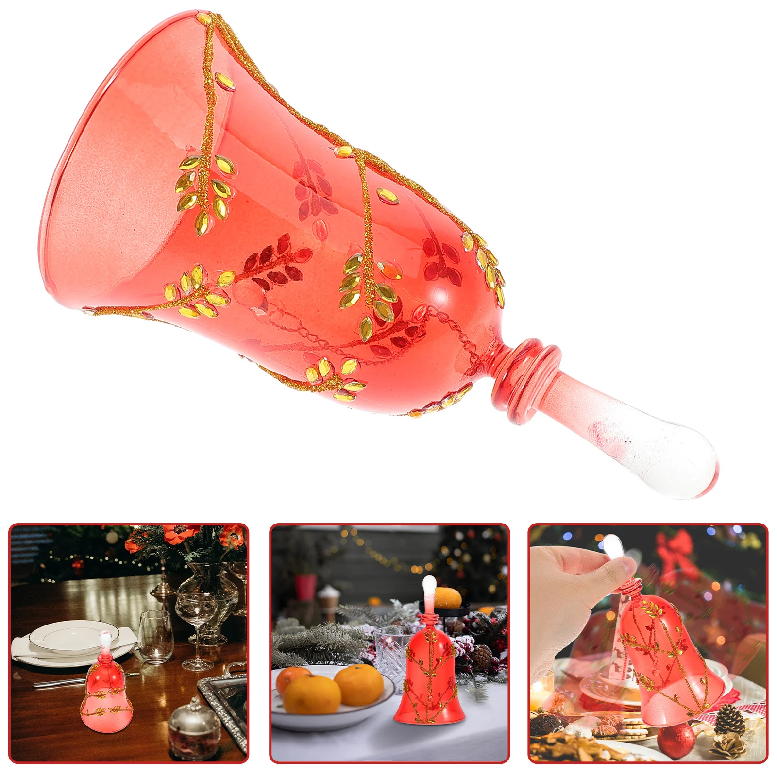 

European Style Glass Christmas Dinner Bell Handheld Service Bell Decorative Xmas Table Decoration Xmas Presents