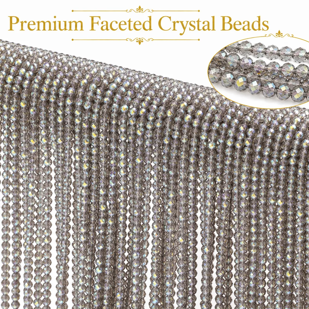3mm135-405Pcs ABcolor Gray Round Faceted Crystal Glass Loose Beads for Jewelry Making Bracelet Necklace Keychain DIY Accessories
