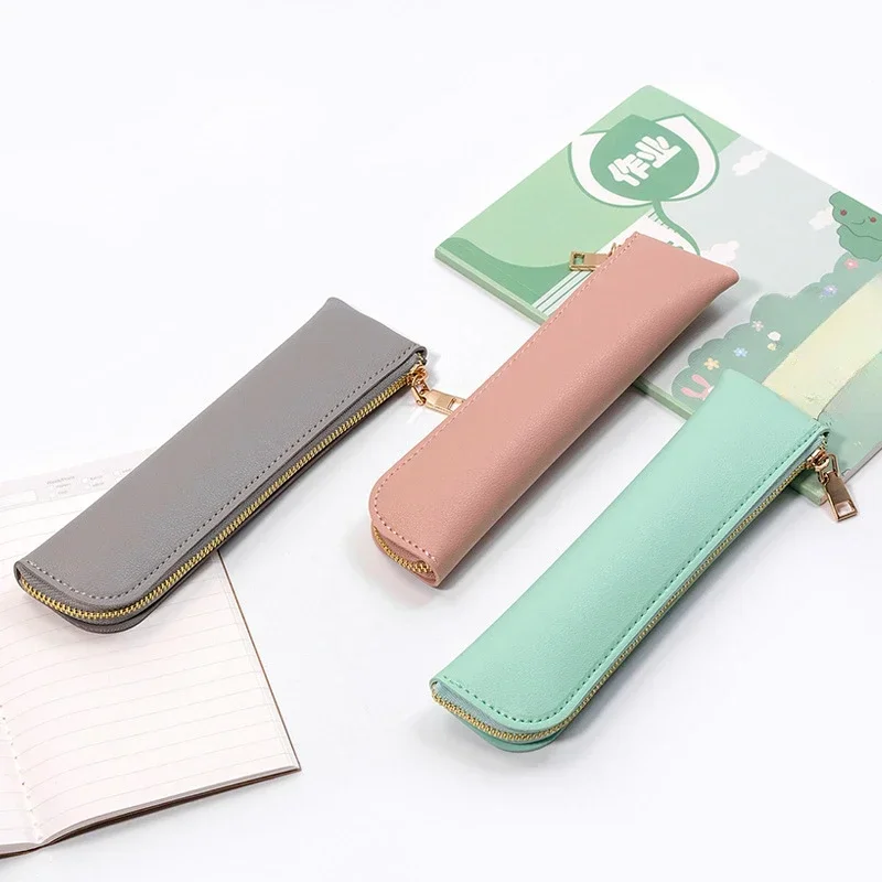 1PC Zipper Pen Pouch PU Leather Small Pen Pouch Mini Pen Case Stationery Pencil Case Student Products