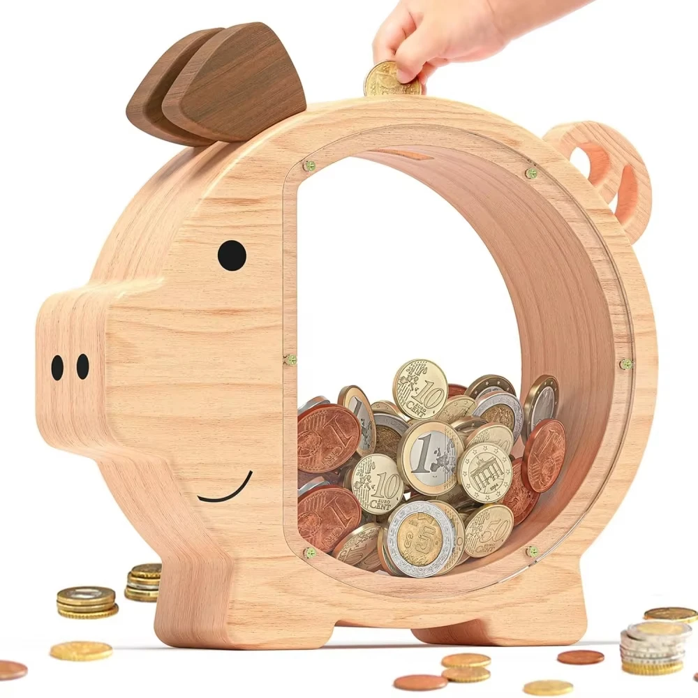 

Wooden Piggy Bank Money Box Wood Coin Bank Saving Money Jar For Kids