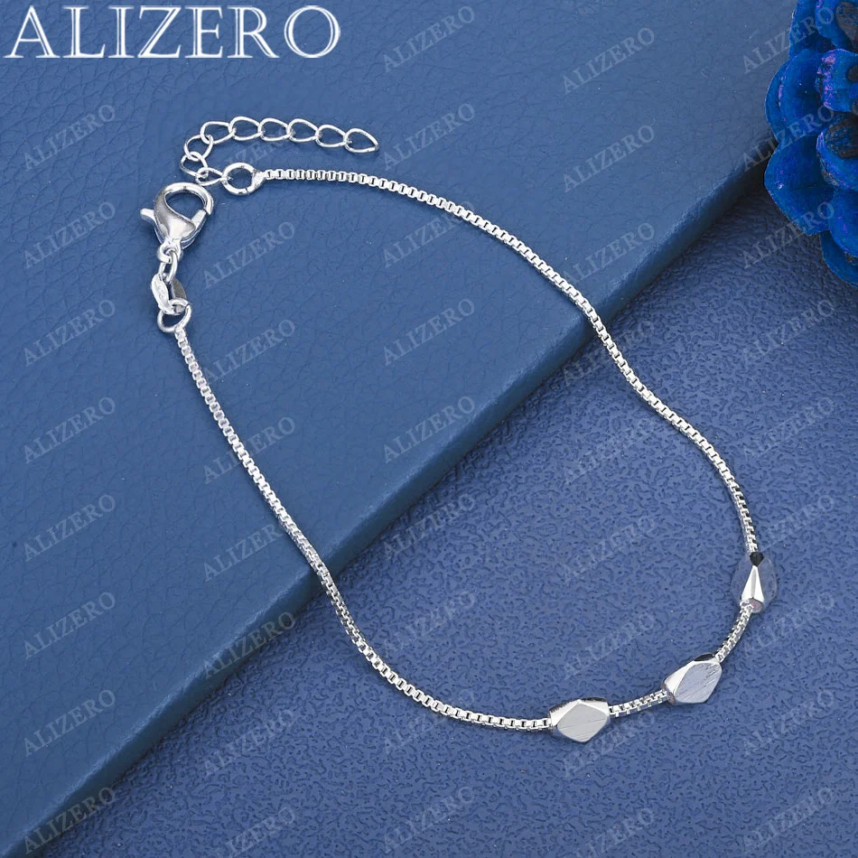

ALIZERO 925 Sterling Silver Bracelet Geometry Beads Box Chain Bracelets Fashion Wedding Party Jewelry Gift