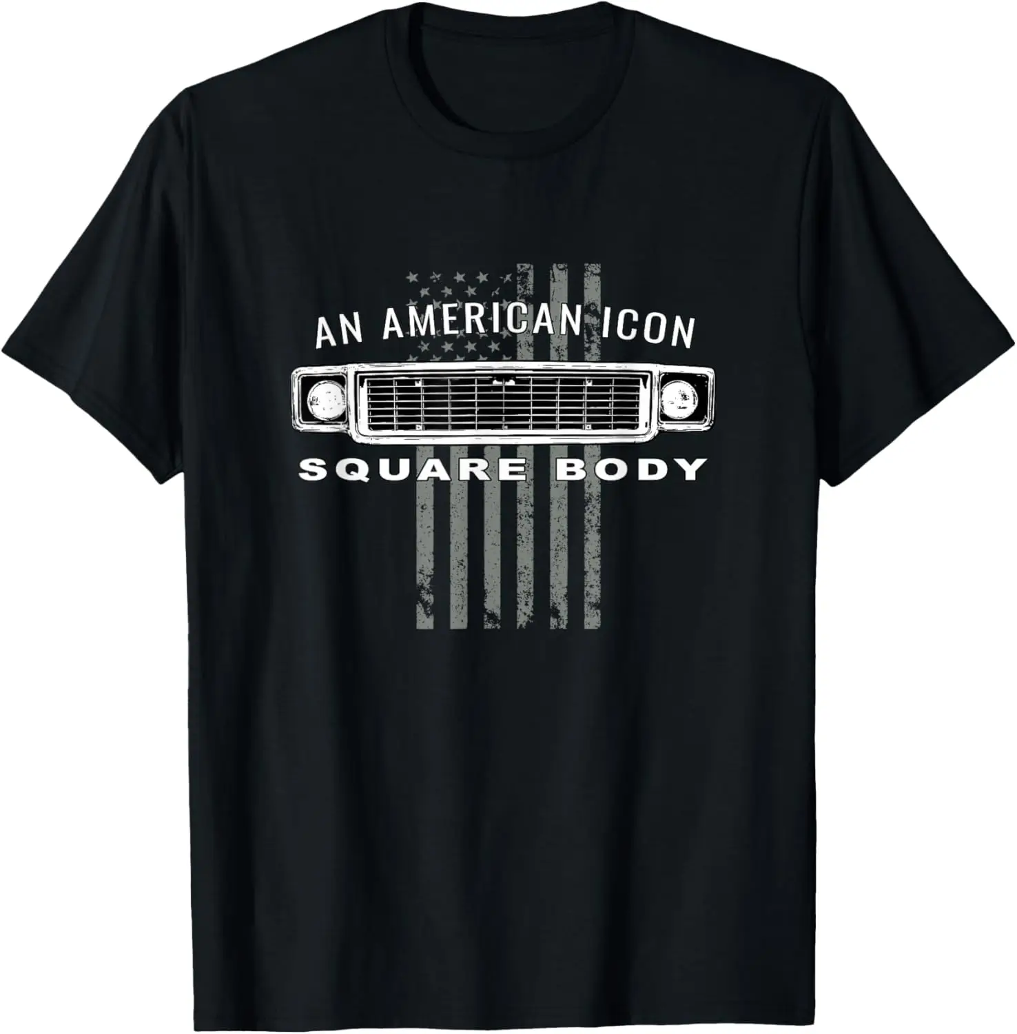 Square Body Truck Grille With American Flag Car Enthusiasts T-Shirt 100% Cotton Trendy Y2K Short-Sleeve Tee-Soft, Quick-Drying,