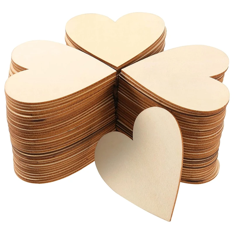 

50pcs 10cm Wood Heart Cutouts, Unfinished Wooden Heart Slices Blank Pieces for DIY Craft Christmas, Wedding, Valentine Decor