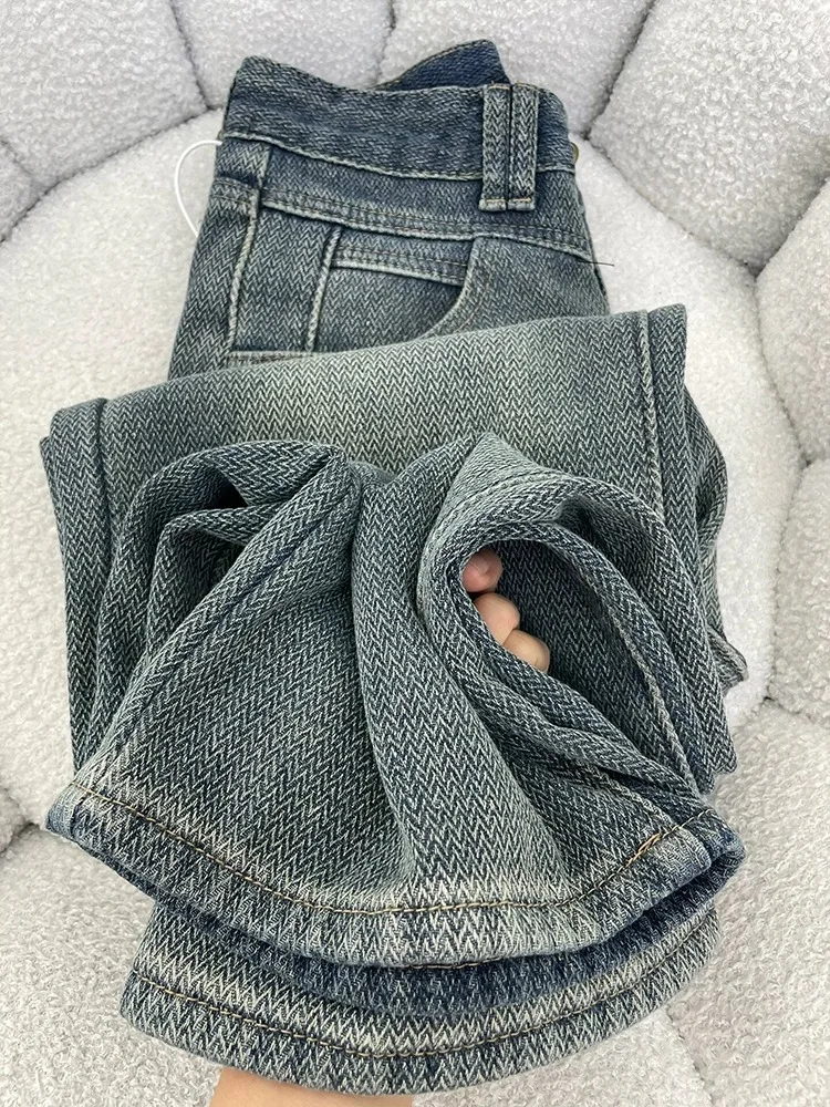 

High Waist Straight Leg Wheat Ear Denim Pants Women plus Size Loose Wide Leg Pants Cover Hip Slimming Autumn New Arrival