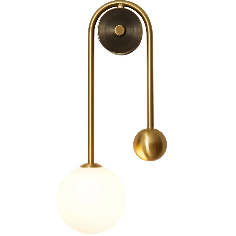 الحديثة شكل منحني جميع النحاس الجدار مصباح واحد/مزدوج رئيس الأبيض كرة زجاجية ضوء غرفة المعيشة غرفة نوم المطبخ مطعم الشمعدانات #5