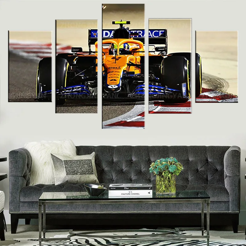 Yellow Formula Racing Five Union Canvas Painting Modern Home Decoration Living Room Background Wall Decoration Painting