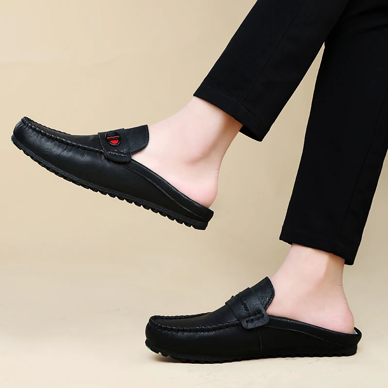 Breathable Mens Half Drag Loafers Black Brown Male Casual Moccasins Summer Youth Fashion Leisure Daily Popular England Loafer