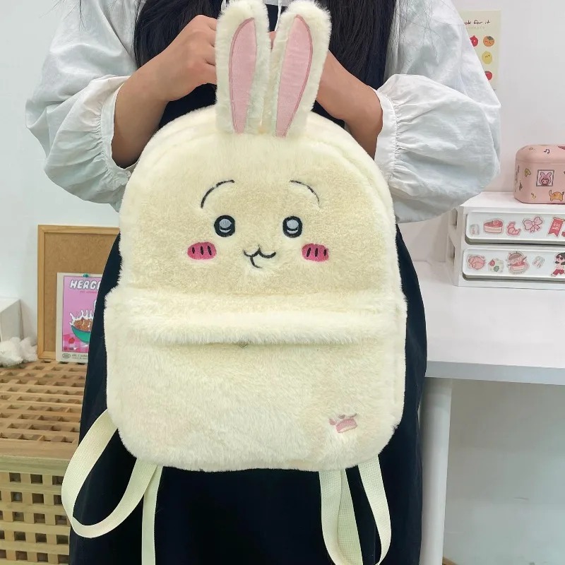 Sac à dos en peluche blanche, sac à bandoulière de dessin animé Usagi, grande capacité, rangement Portable, cadeau de vacances, déplacement quotidien polyvalent