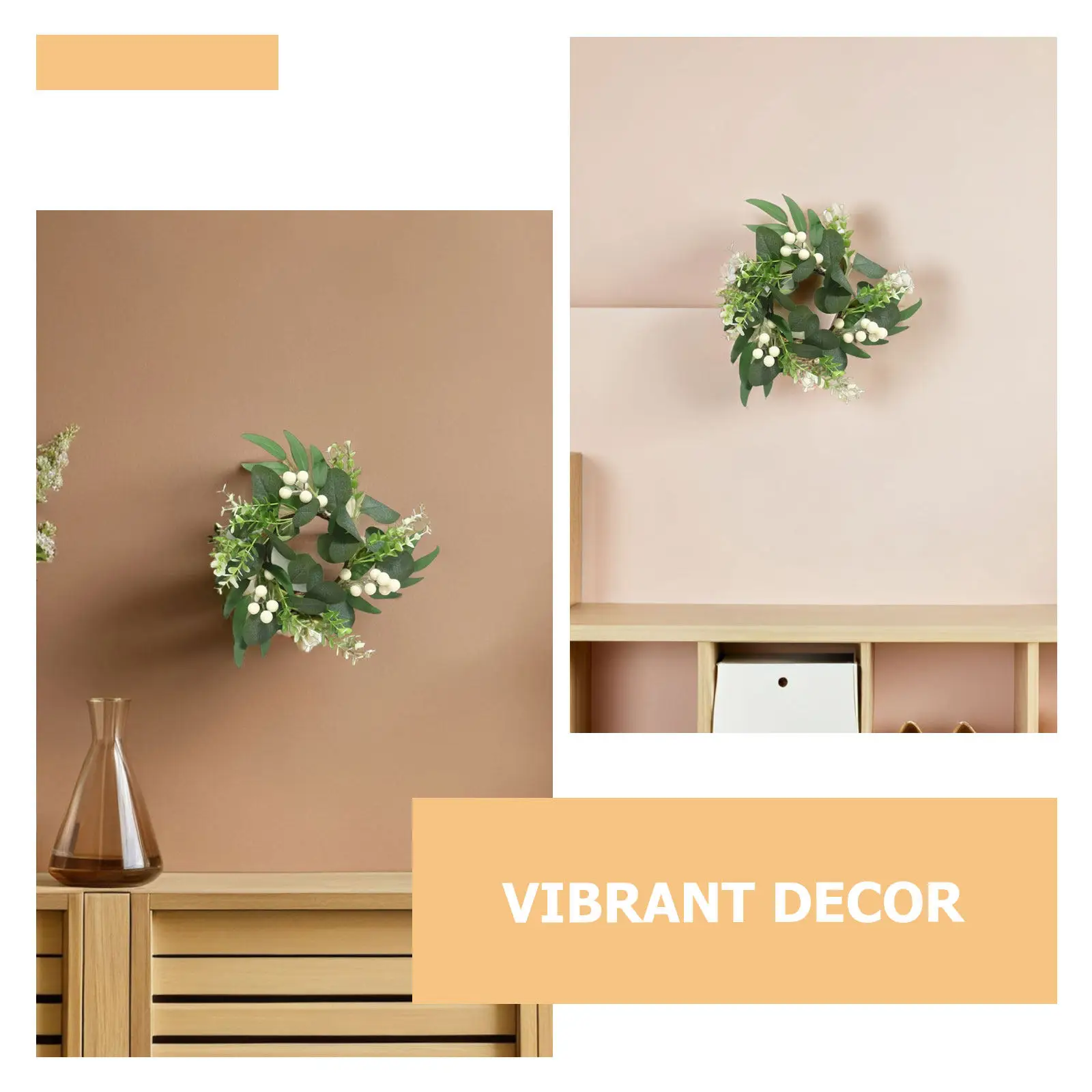 

2Pcs Artificial Eucalyptus Wreath Mini Farmhouse Greenery Ring Hanging Rustic Door Cabinet Wreath Spring Decor