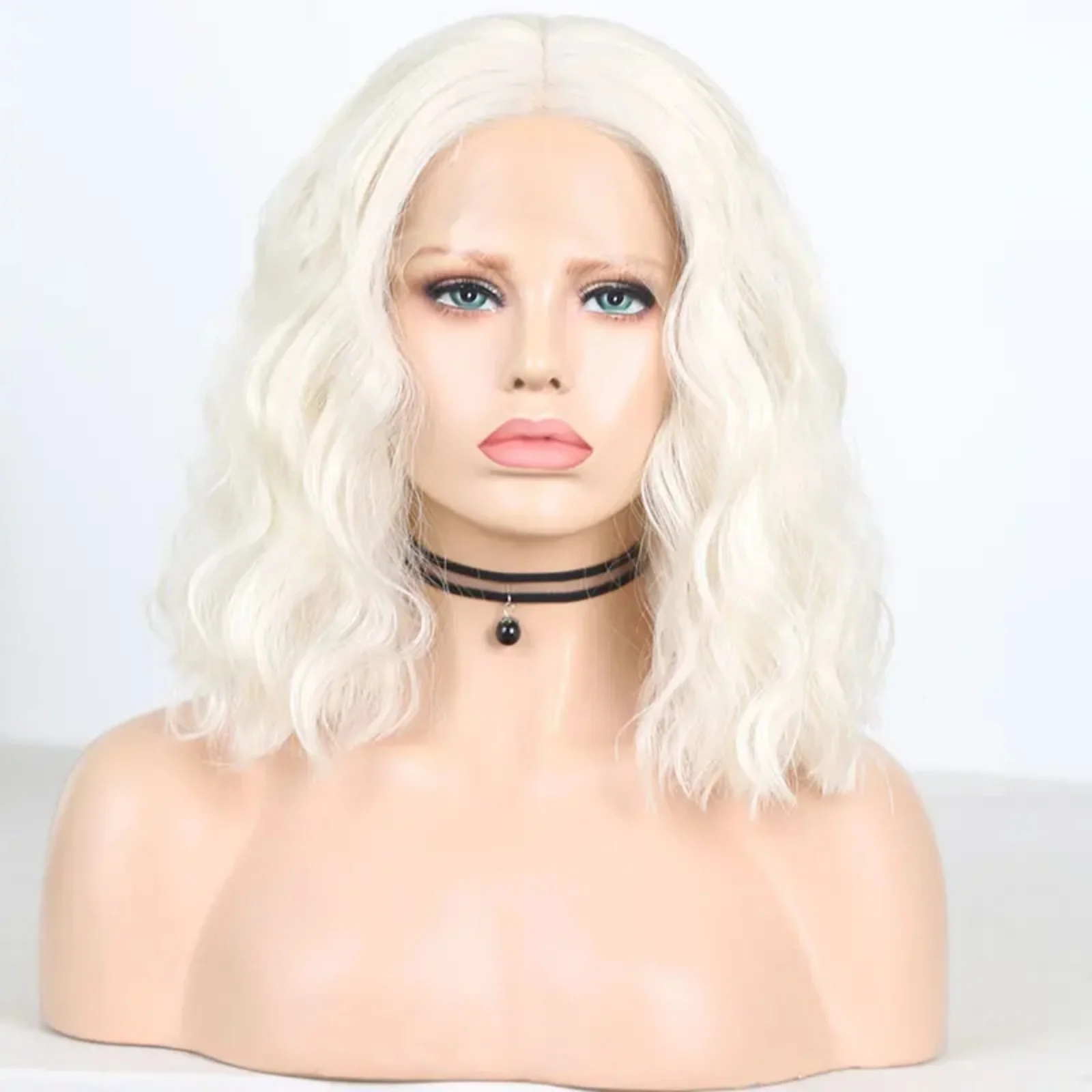 Platinum Blonde Curly Wig Bob Synthetic Hair Lace Front Wig Natural Deep Short Lace Frontal White Blonde Wigs for Women Party