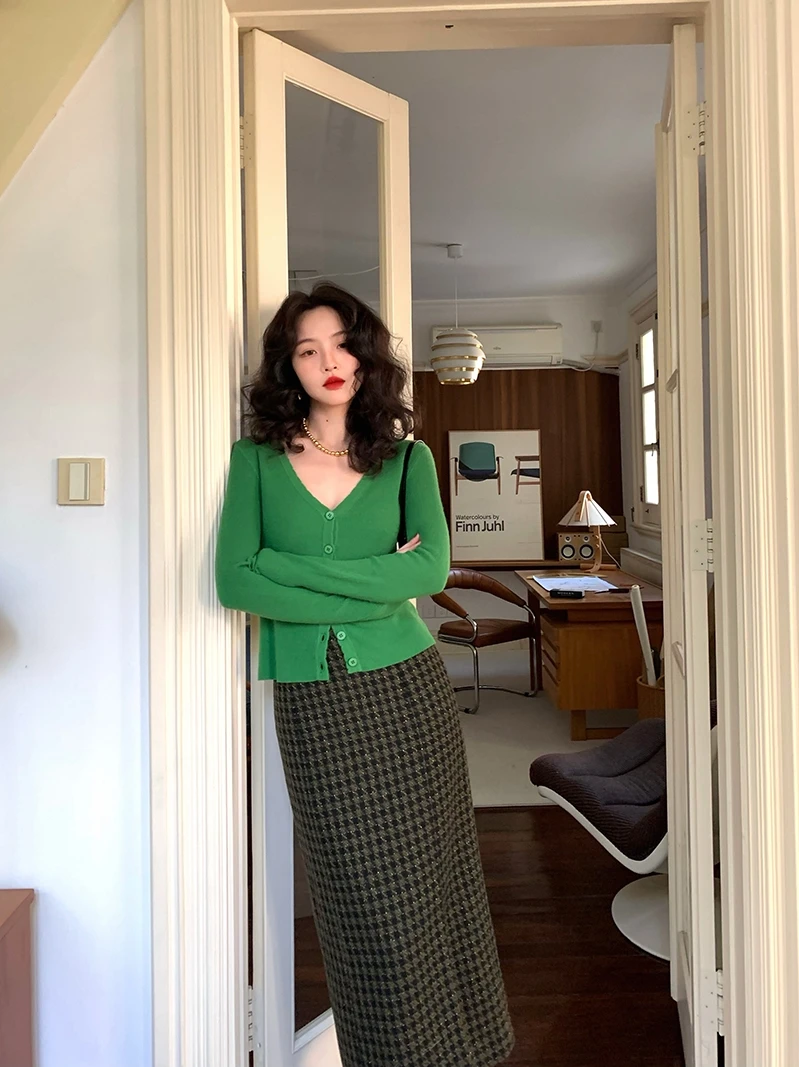 

Классическая женская юбка миди с высокой талией, облегающая, с разрезом, в стиле А-силуэта, из полиэстера, весенняя мода