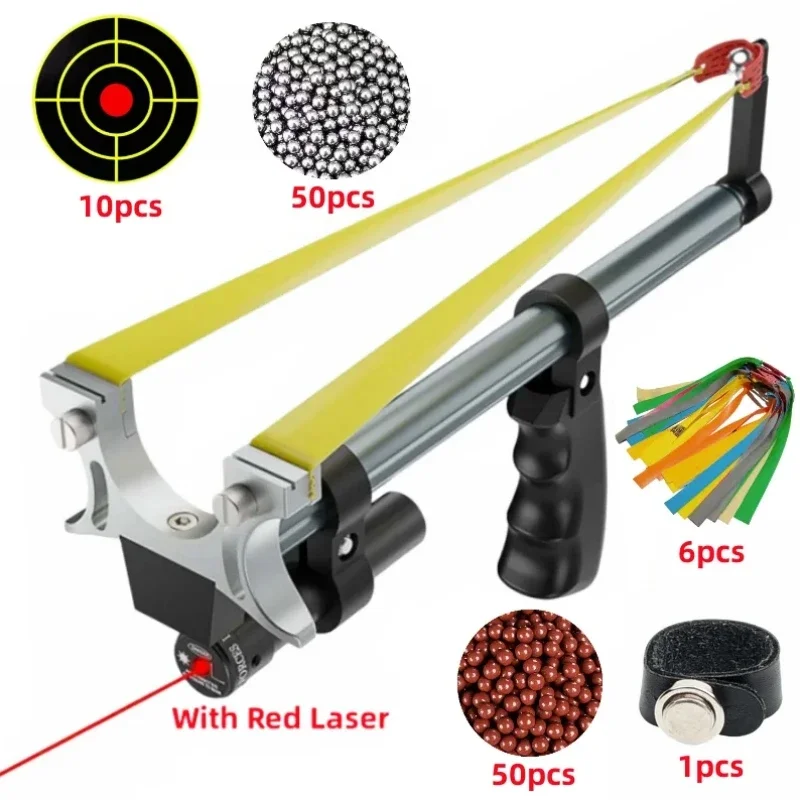 

Рогатка телескопическая с красным лазером, Мощная Рогатка из нержавеющей стали, Резиновая лента, катапульта для охоты на открытом воздухе
