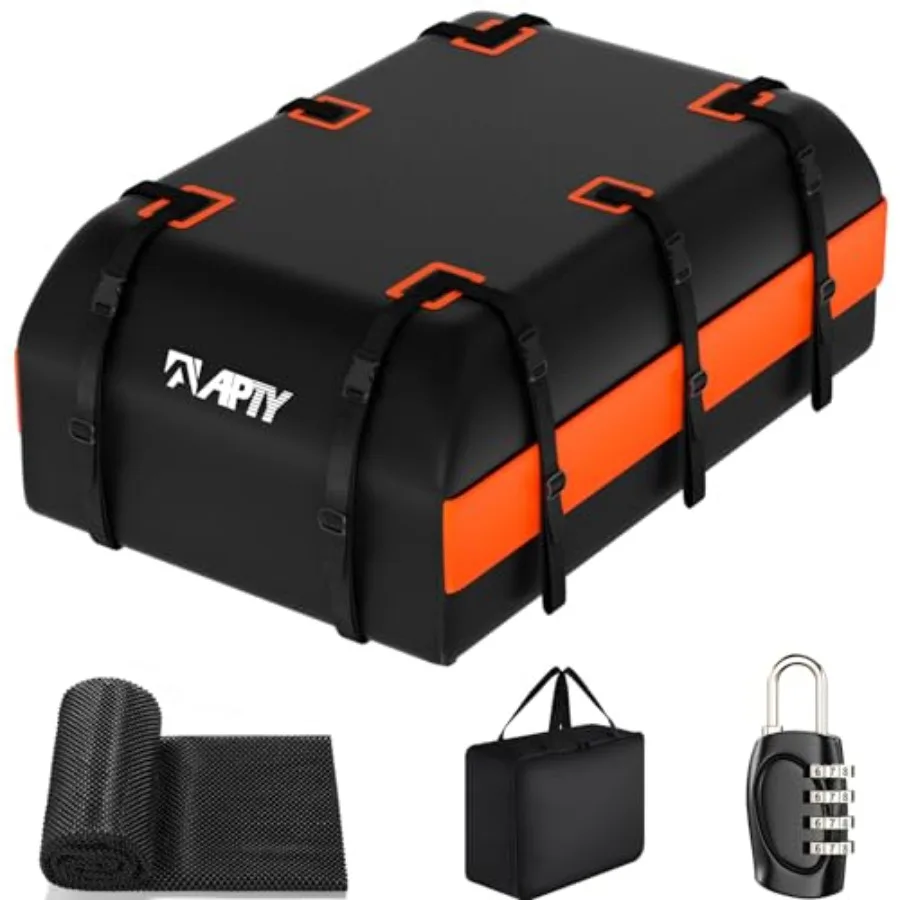 

21 Cubic Feet Car Rooftop Cargo Bag for All Vehicles with Waterproof Zip Anti-Slip Mat Luggage Lock Storage Bag Door Hooks Blac