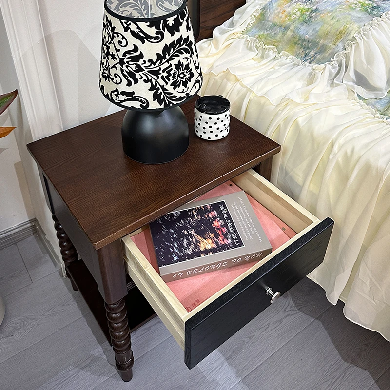 French pure solid wood retro bedside table living room table image 5
