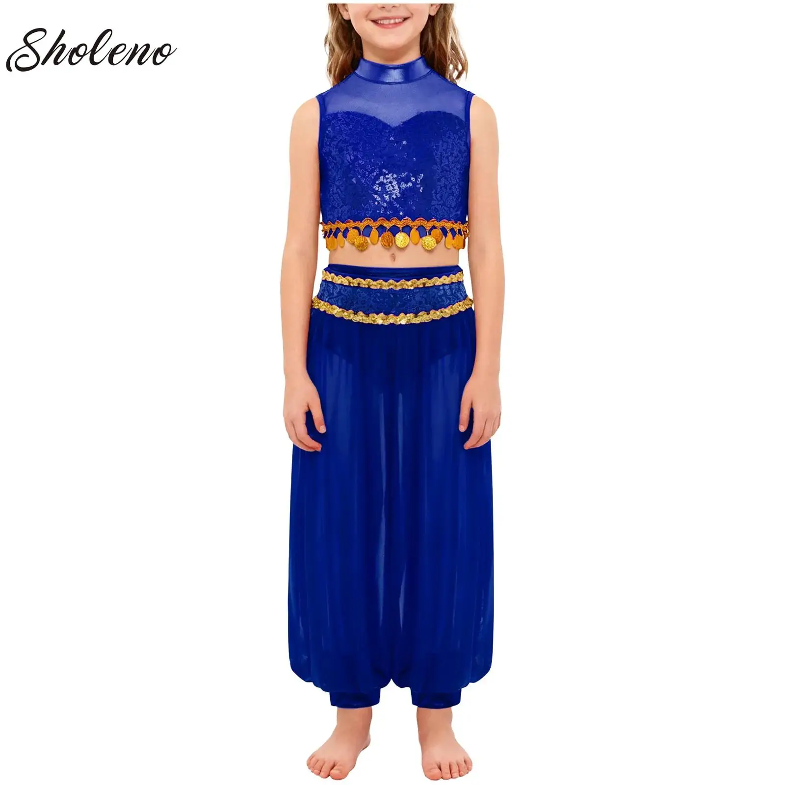 Belly Dance Costume Set for Girls Sleeveless Tassels Crop Top Bloomers 2pcs Oriental Professional Costumes Belly Dancing Wear