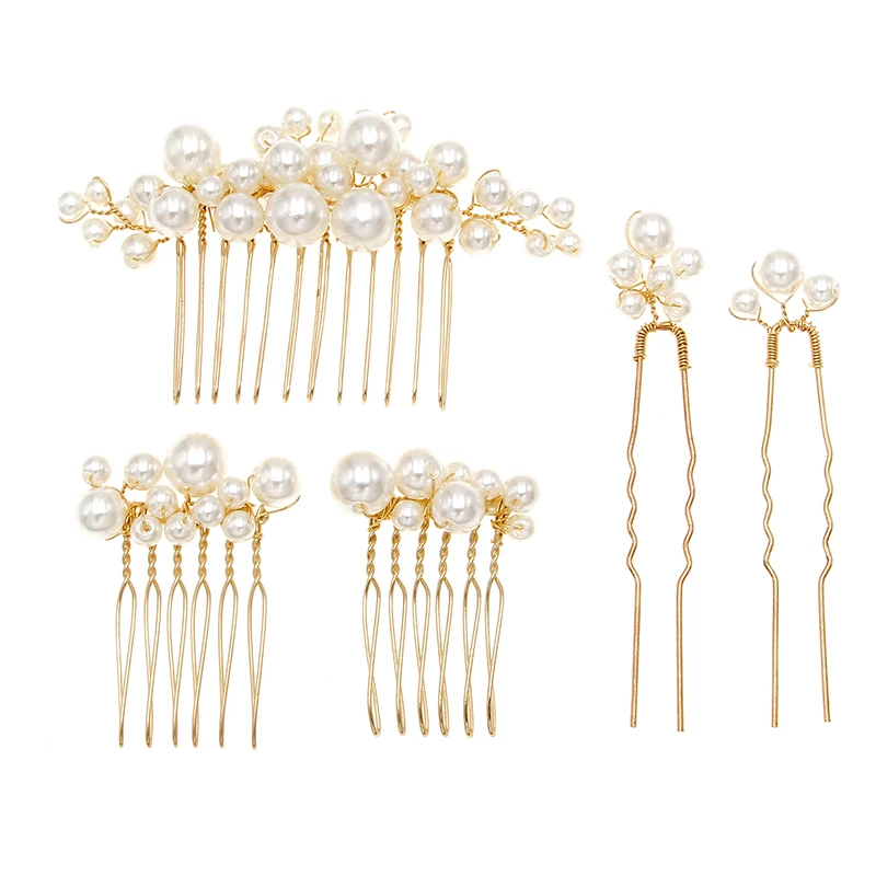 

5pcs/set Wedding Hair Comb Handmade Flower Hair Ornaments Bride Hair Comb Pearl Headpiece For Women Girls Headdress Jewelry