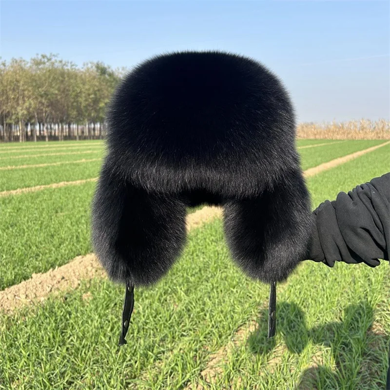 

2025Cap 100% Full Fur Fox Hat Men's Raccoon Fur Ear Protection Y2K Hats Winter Thickened And Warm Russian Hat Men's Trend