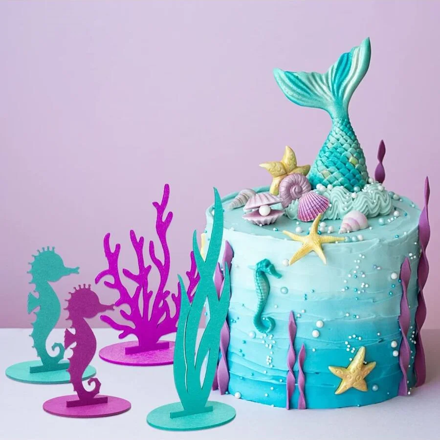 12 Pcs Mermaid Birthday Decorations Felt Table Centerpiece Under the Sea Party Supplies for Little Mermaid Birthday Party Shower