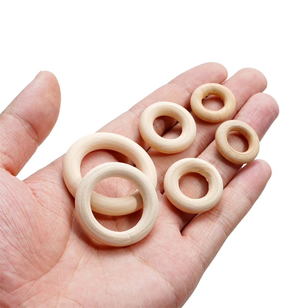 3-20Pcs 20-70MM Natural Wooden Circle Ring Solid Wood Lead Free Bead Pendant For DIY Handmade Pendant Jewelry Making Accessories