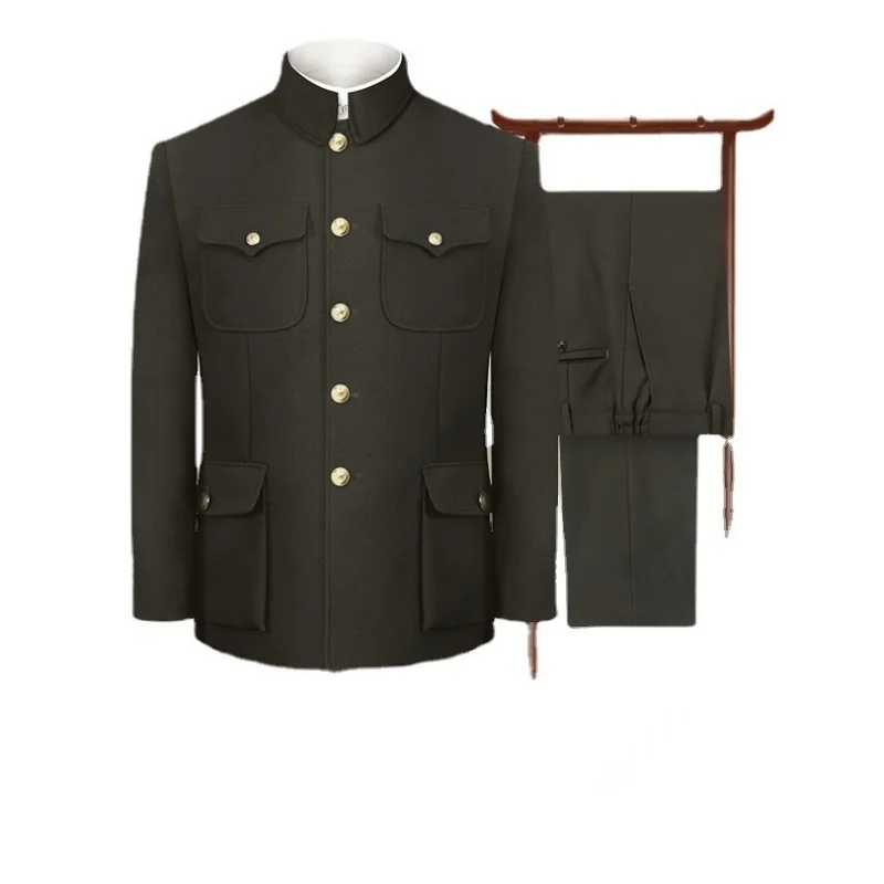 Mao Suit Zhongshan Sets Men Traditional Chinese Tang Costume Multiple Pockets Jacket Pants Mao Zedong Suits Gifts for Men Dad