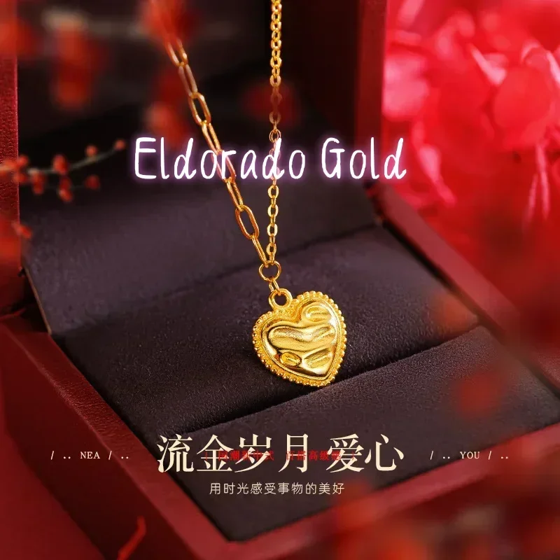 

Eldorado Gold 9999 24K real gold high-end heart-shaped collarbone necklace, flowing golden years geometric heart heart bracelet