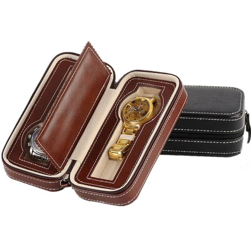 2 Slots Leather Watch Box Organizer New Watch Display PU Watch Case Storage Box Travel Watch Box Watch Holder For Men