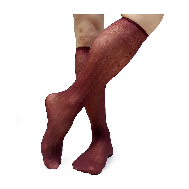 Men's Knee High Formal Suit Socks Elastic Striped Sheer Thin Business Tube Socks for Gentlemen