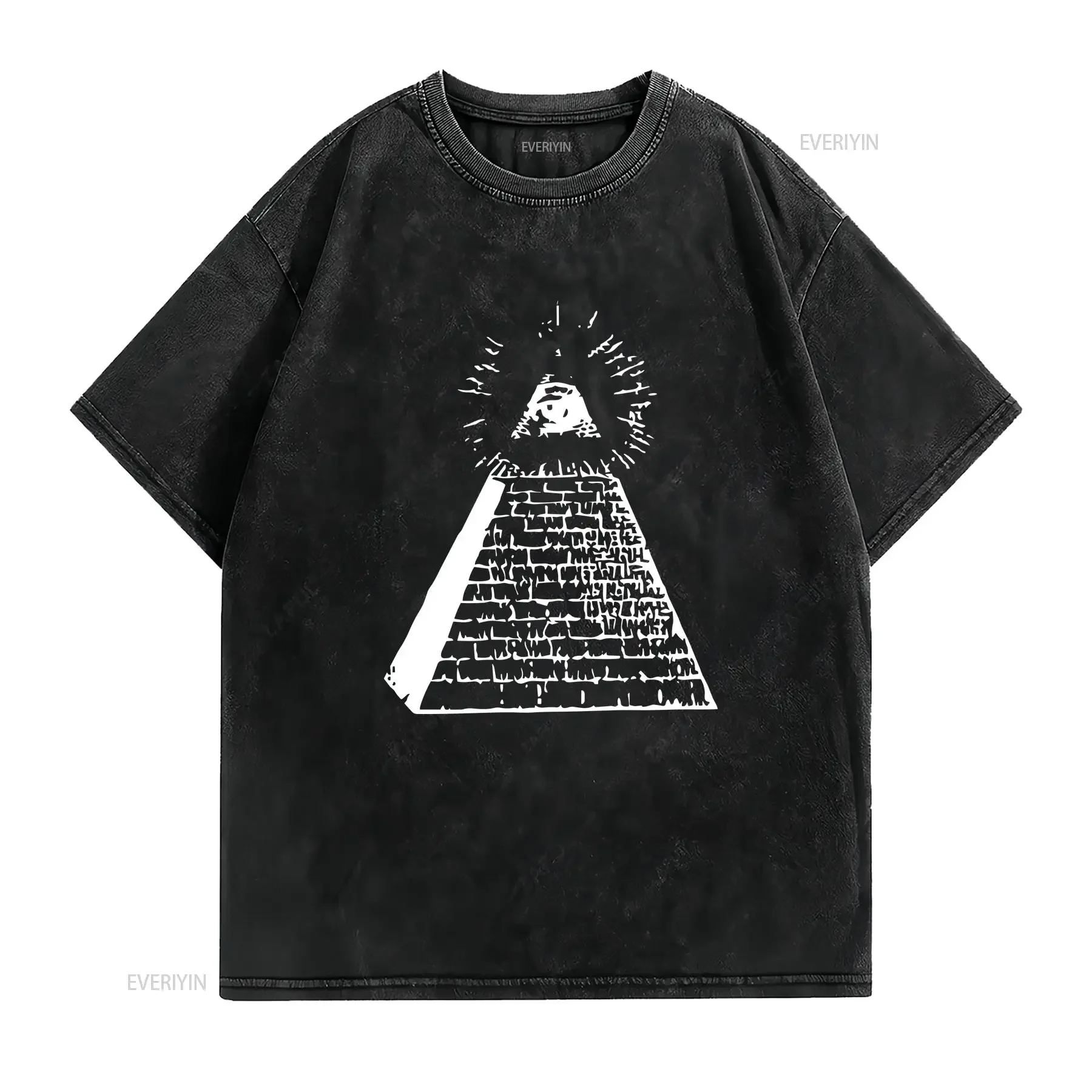 Illuminati Eye Pyramid Inspiration Funny T shirt vintage Washed Stretched Slightly Unisex Soft Casual Versatile graphic homme