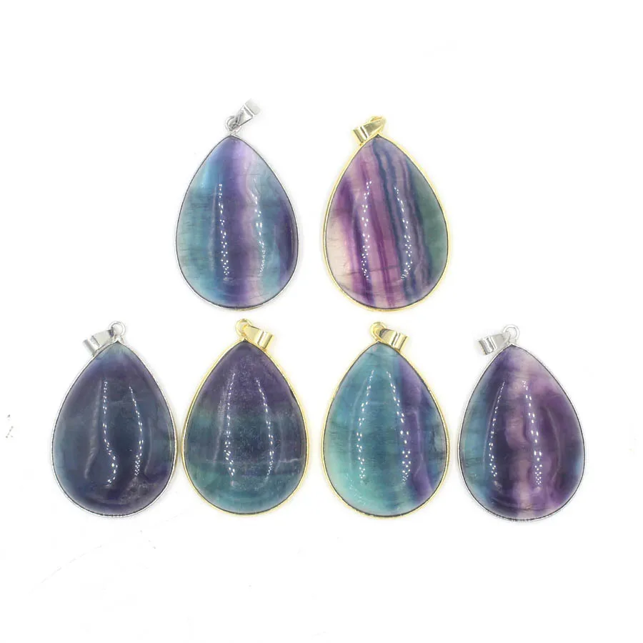 Reiki Natural Fluorite Crystal Pendant for Women Jewelry Making Water Drop Healing Stones Quartz Charm Pendulum Spiritual Energy