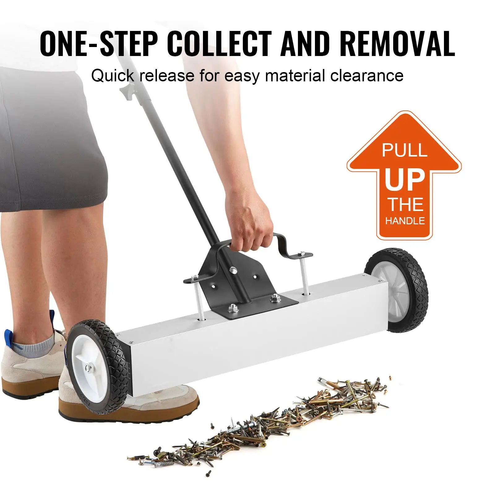 50Lbs Rolling Magnetic Sweeper 24 Inch Push Type Metal Pickup Tool with Wheels Telescoping Handle for Garage Workshop Yard Cleanup