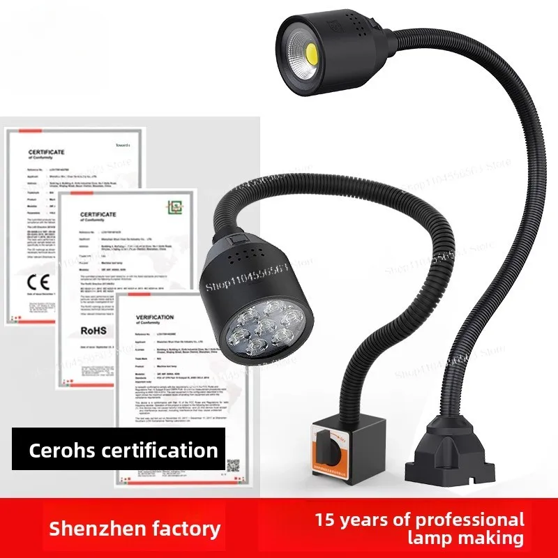 5W/10W/15W Led Machine Tool Work Light 24V/220V Switch Magnetic Flexiable ExtendGooseneck Punching/Lathe Machine Industrial Lamp