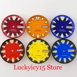 Tandorio 29MM Red/Blue/Yellow Watch Dial With Chapter Ring Hand Set Green Luminous Fit NH35A NH36A NH36 SKX007 SRP Automatic