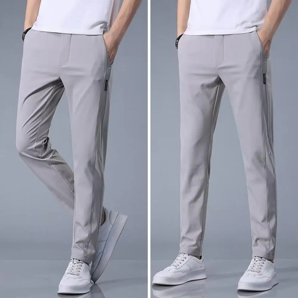 Chic Trousers Slim Fit Men Trousers Pockets Anti-wrinkle Men Summer Pants  Daily Wear