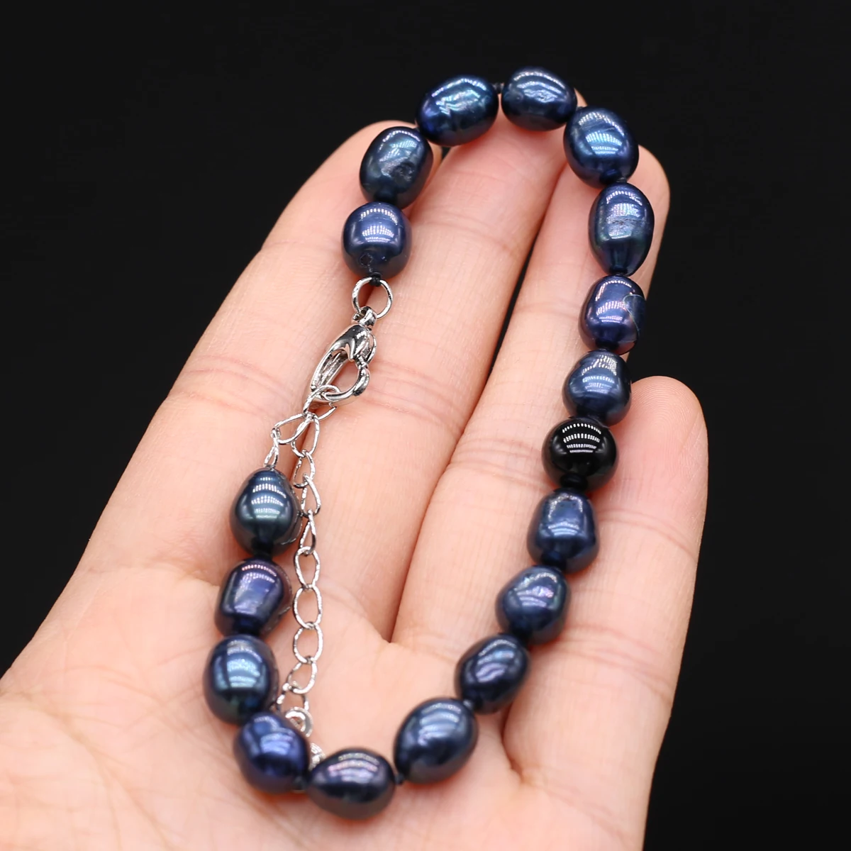 LE SKY Natural Freshwater Pearl Set Potato Shape Elasticity Pearl Bead Bracalet Necklace Earrings Wedding Party Accessories 8-9