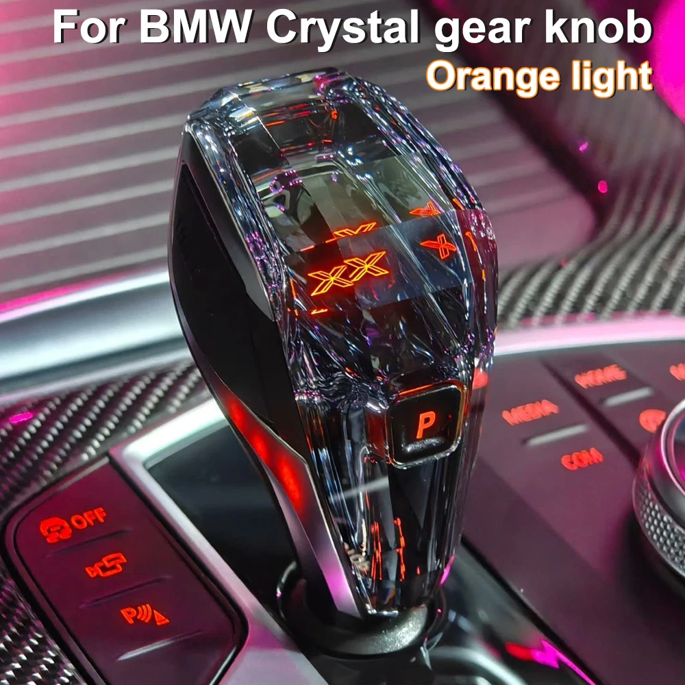 Crystal Gear Shift Knob Rod With Orange LED Light For BMW G20 G22 G26 X3 G01 iX3 G08 X4 G14 X6 G06 X7 G07 X5 G05 Crystal Gear