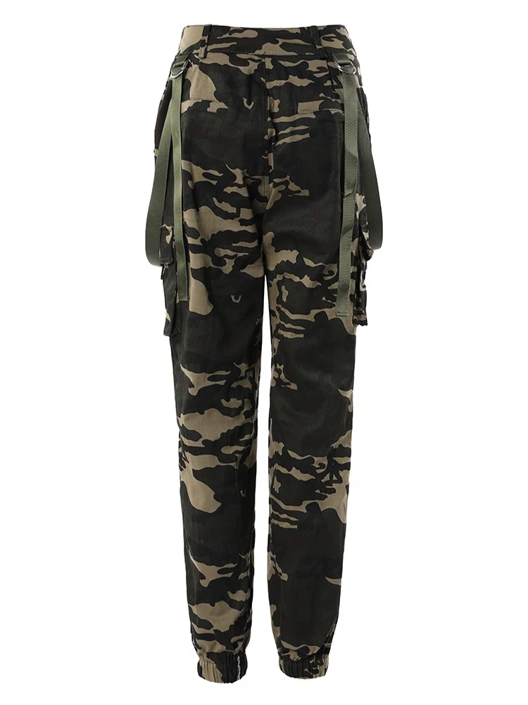 Camouflage Print Pocket Design Suspender Pants