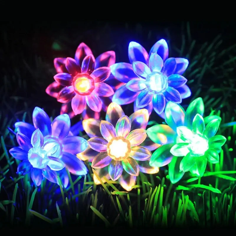 Battery Powered LED Lotus Flower String Lights, Outdoor Garland Decorative Lamp for Garden Furniture Terrace Street Decoration