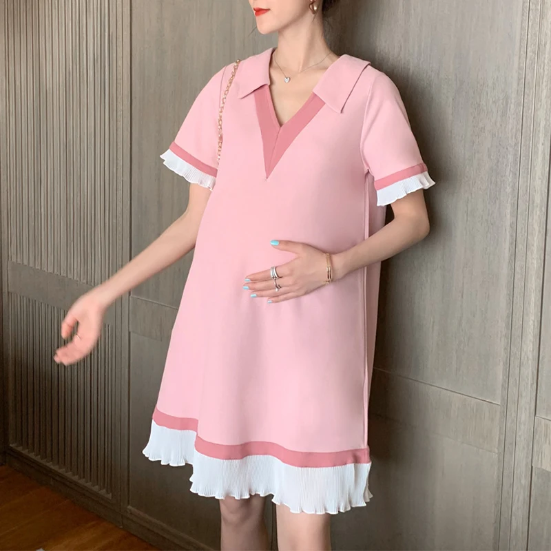 Pregnancy Spring V-neck Maternity Dress Trendy Mom Skirt Loose Clothes Fashion Backless Pregnant Woman Blouse White Cotton Shirt