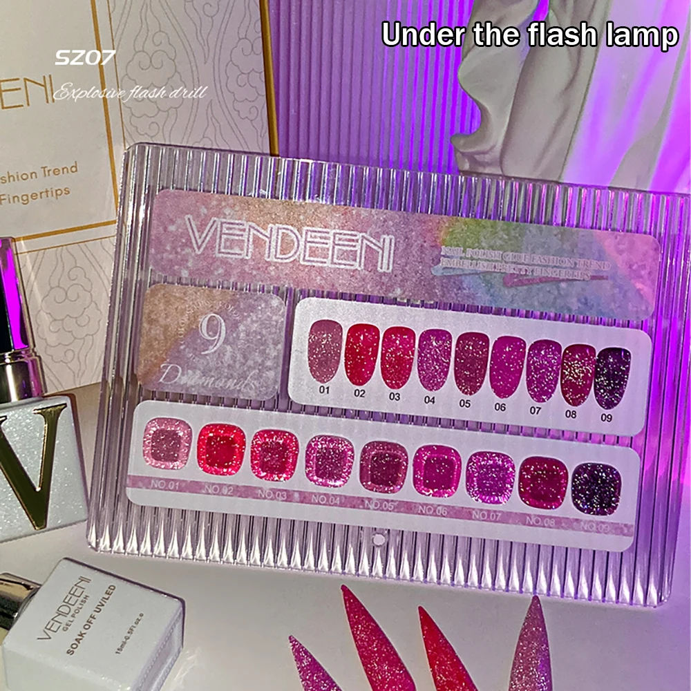 Vendeeni 9 Farben Rosenrot Pink Glitzernder Diamant-Gel-Nagellack UV Soak-Off Gel-Lack Semi-Permanenter Gel-Lack – Detail 8