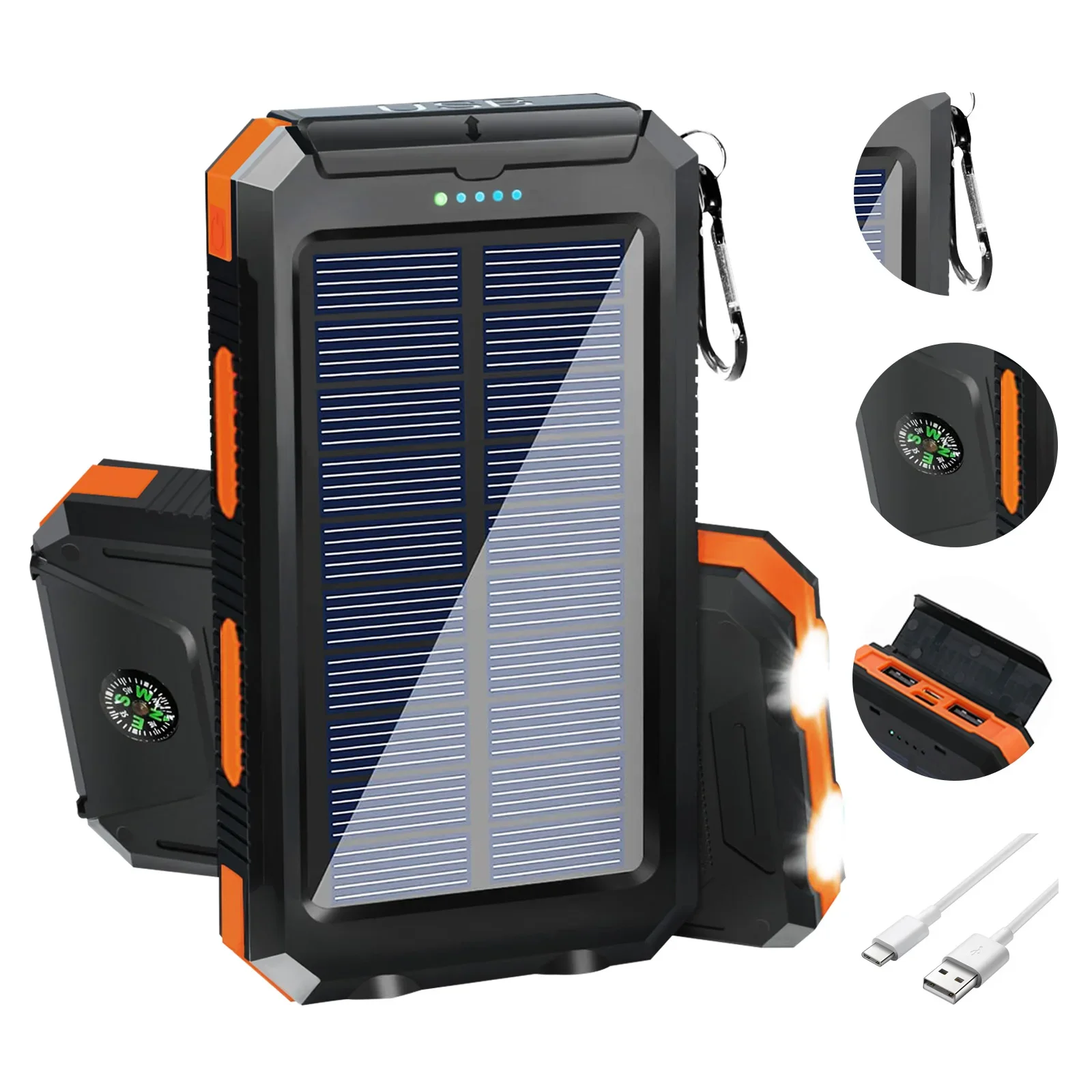 

Solar Power Bank Portable Solar Charger Waterproof Dual 5V USB Ports 2 LED Light Flashlight For Cell IPhone Outdoor