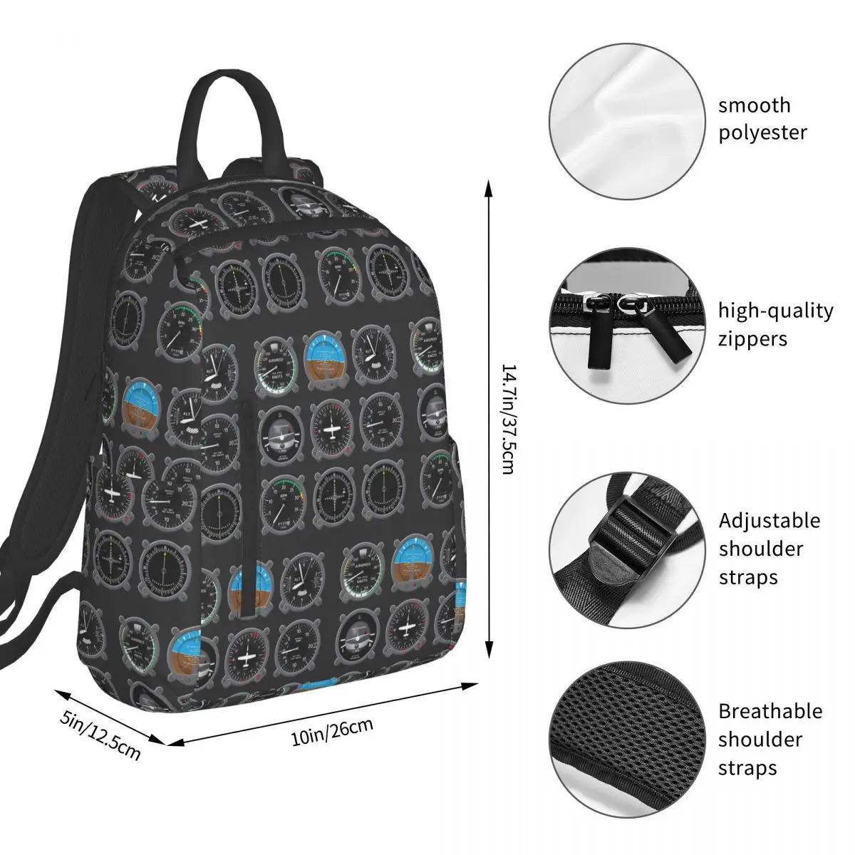 Aircraft Instrumentation Cluster Backpack Student BookBag Boys Girls School Bag Laptop Shoulder Bags Men Women
