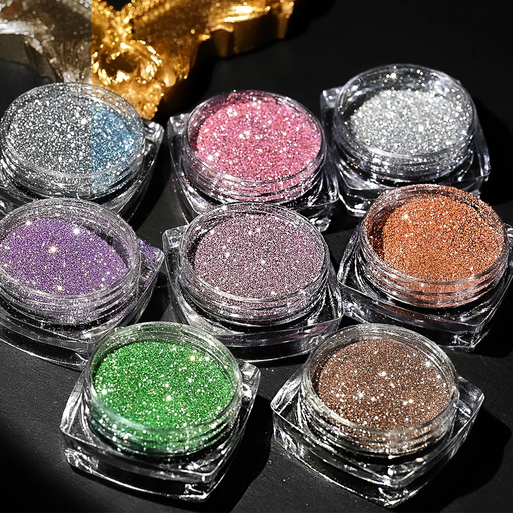 8/1pcs Flashy Broken Diamond Nail Powder Holographic Crystal Rhinestone Pigment Dip Chrome Powder Acrylic Nail Glitter Dust Set
