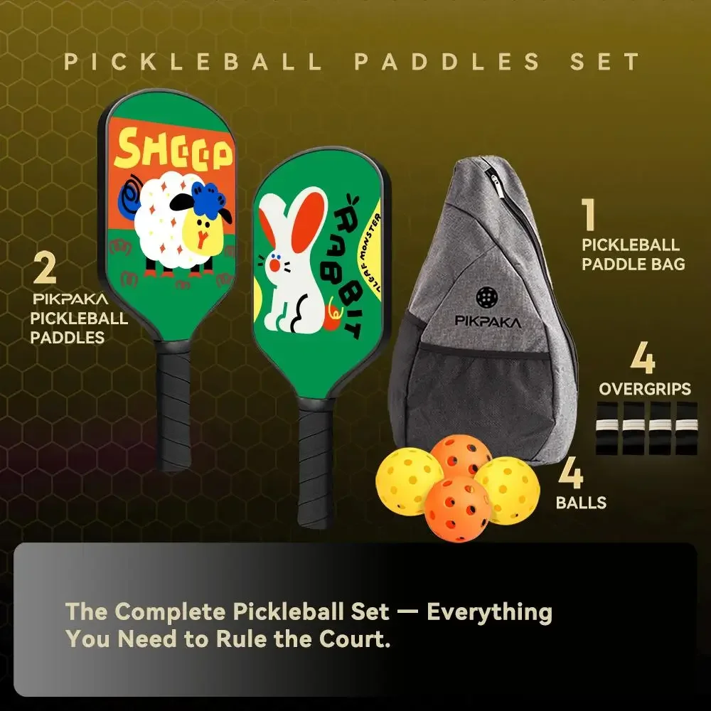 

Pickleball Paddle Set Lightweight Fiberglass 13MM Honeycomb Core Durable Racket with Balls Bag Grip Tape Chinese Zodiac Print