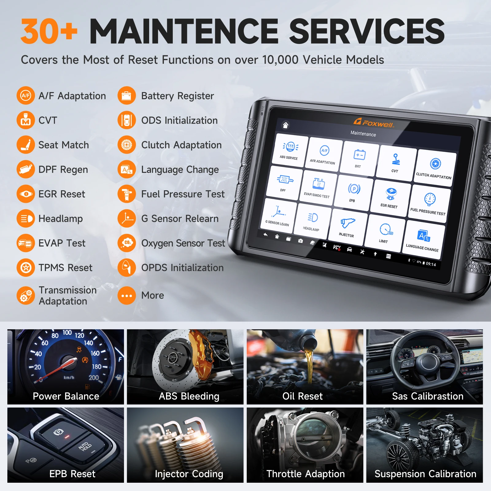 أداة مسح ثنائية الاتجاه لجميع الأنظمة من FOXWELL NT1009 مع جميع خدمات إعادة الضبط لخرائط الطوبولوجيا V.A.G Guide & FCA SGW