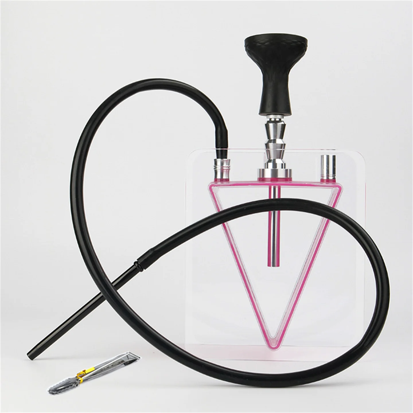 Big Smoke Fog Hookah 2 Tubes Shisha Pipes Acrylic Triangular Pot 2 Persons Bar Nightclub Hookah Set Arabic Smoking Bottle