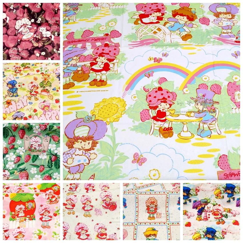 10 Strawberry Girls Collection - BTY 1 Yard Cotton Woven Fabric - Cute Cartoon Characters, Retro Strawberry Girl