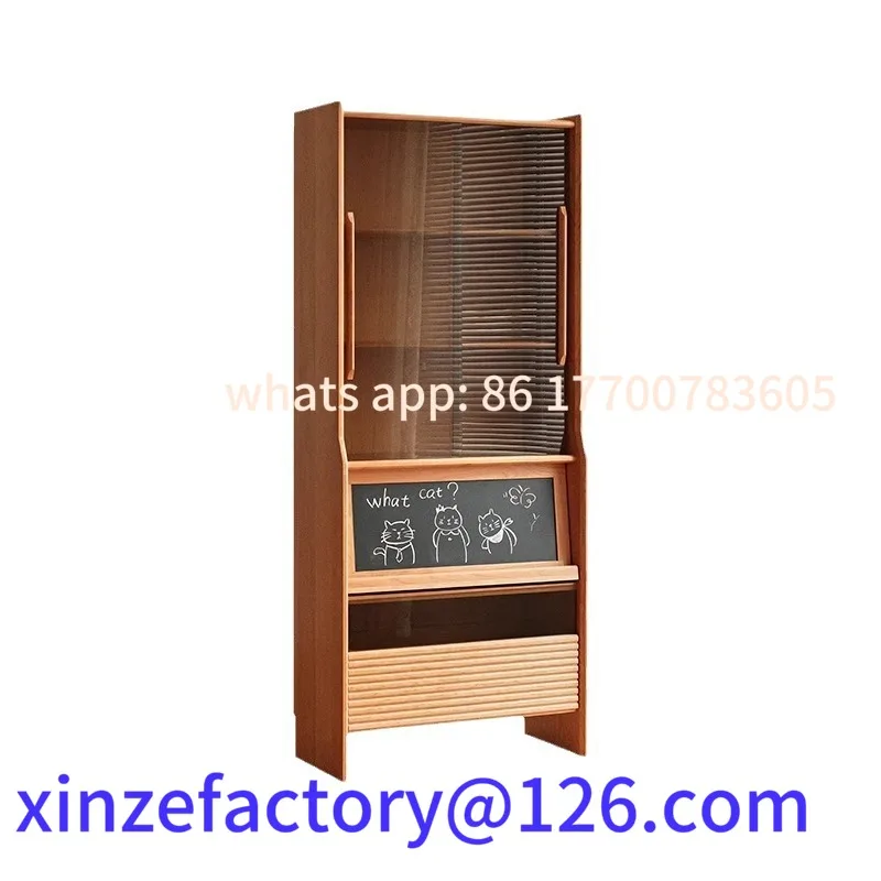 

Customizable Nordic solid wood bookcase with glass door bookcase Japanese locker cherry wood study