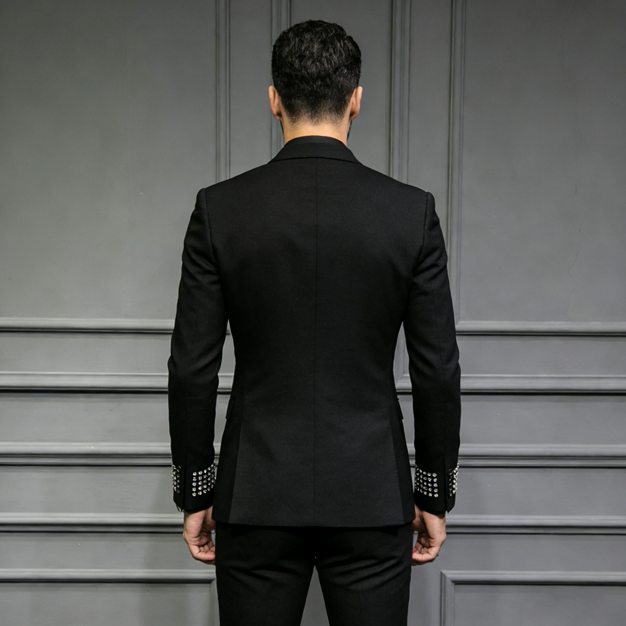 Luxury Slim Fit Men's Tuxedo 2 Piece Set Black High Quality Colorful Beaded Crystals One Button Wedding Groom Business Dinner Pa