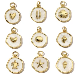 3Pcs/Lot Copper Heart Star Charms Conch Enamel Round Pendants For DIY Making Bracelet Necklace Fashion Jewelry