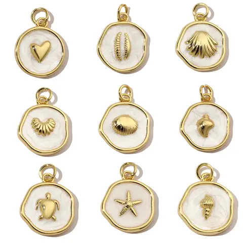 3 pçs/lote cobre coração estrela encantos concha esmalte pingentes redondos para diy fazer pulseira colar moda jóias
